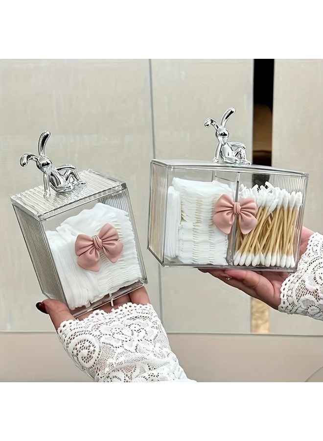 Double Compartment Bunny Ears Makeup Organizer With Bow Lid 1 Grid Model - Image 2